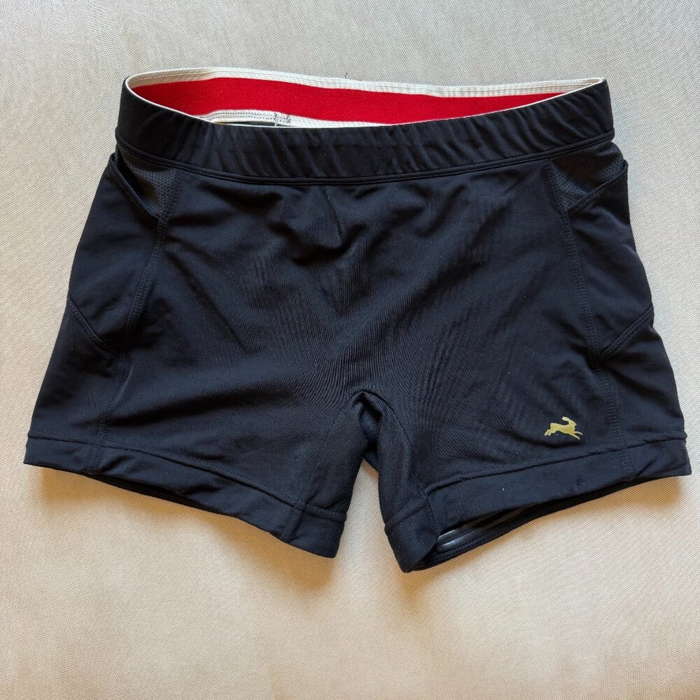 Tracksmith Black Athletic Shorts with Red Waistband Lining